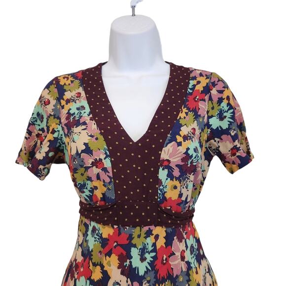 Boden Dress Size 4 Floral Tea Dress Tie Waist Short Sleeve - Picture 3 of 11